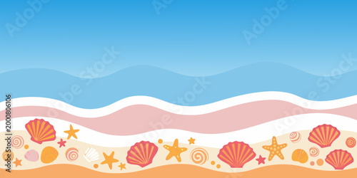 beach scene with colorful shells and starfish on sandy shore high quality professional detailed modern