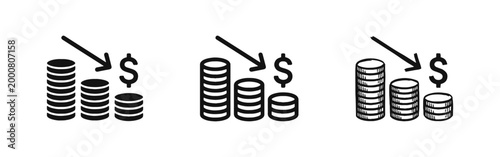 Financial Loss and Economic Decline Coin Icon Set