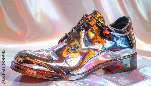 Eye-Catching Iridescent Oxford Shoe with Psychedelic Reflections.