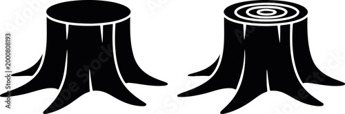 tree stump icons silhouette nature cut wood set, log stump vector illustration forestry icon collection, chopped tree trunk silhouette icon set nature