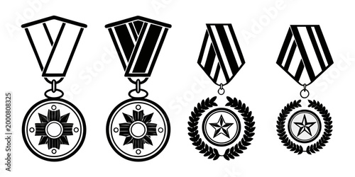 Tableau sur toile Set of four distinct military service medal icons including achievement ribbons