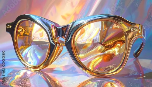 Fashionable Eyeglasses Reflecting Vibrant Abstract Colors.