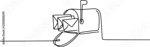 Bild auf Leinwand Mailbox with envelopes in continuous one line drawing