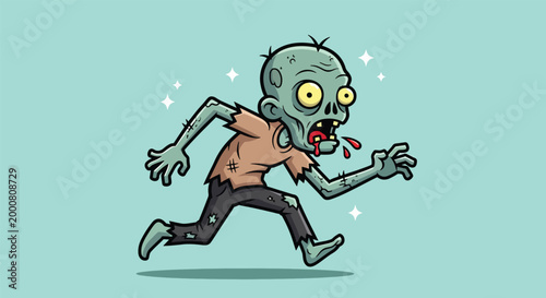 Cartoon zombie character running in a funny style.