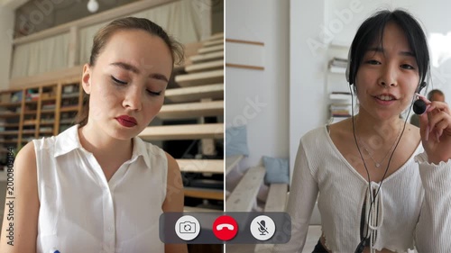 Students connect through a split screen during online classes. Different emotions are shown as they participate in discussions and share thoughts.