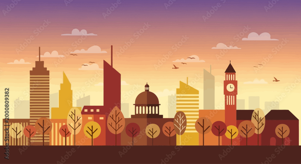Obraz premium Modern City Skyline Silhouette at Sunset