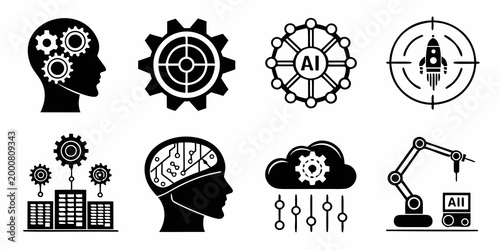 Artificial intelligence automation smart city innovation technology icons with human head mechanical arm machine learning neural network automation innovation technology robotics development