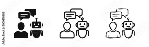 Artificial Intelligence Chatbot Icon Set with Human and Robot Conversation