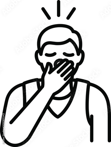 Man yawning gesture line icon representing tiredness fatigue sleepiness boredom and low energy daily human expression concept