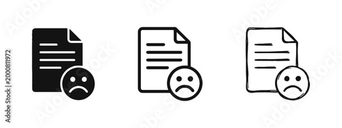 Foto Negative Feedback Document with Sad Face Icon Set for Complaint or Rejection