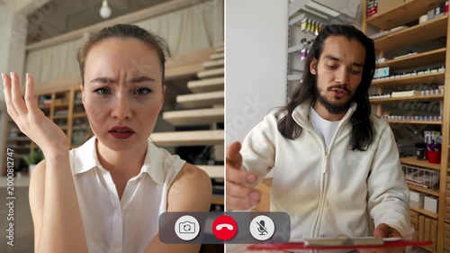 Students share different feelings during an online call. One student looks stressed while another appears confused. They discuss their challenges and concerns.