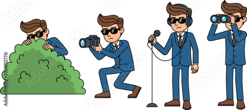 Spy or Detective Character Icon Set for Investigation, Surveillance, and Media in Digital Design