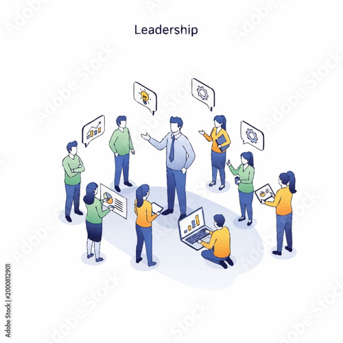 Team meeting with leader discussing ideas and strategy.