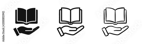 Hand Holding Open Book Icons - Education and Knowledge