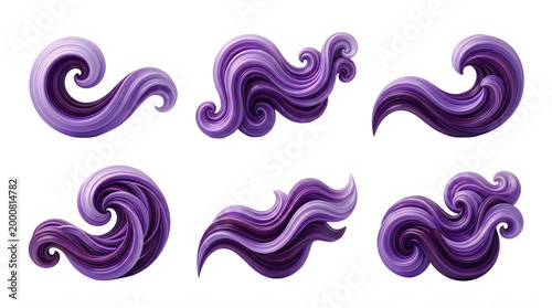 Abstract 3d elements purple swirls isolated on transparent background