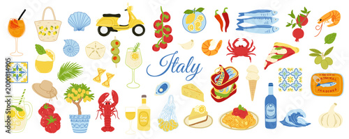 Foto Italian summer vacation illustration set