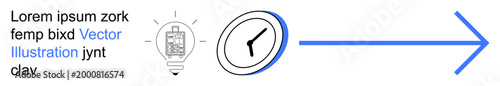 Productivity, innovation, workflow, strategy, planning, time management. A lightbulb, clock and arrow idea development and progress. Productivity and innovation concept