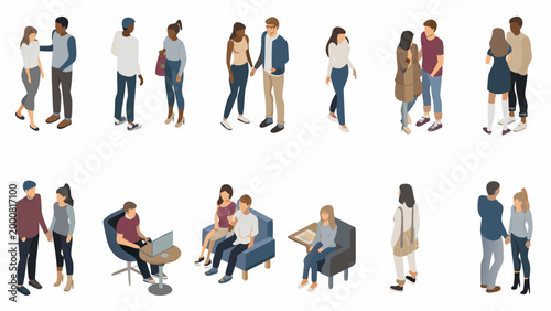 illustration of diverse people in various social interactions on white background high quality professional detailed