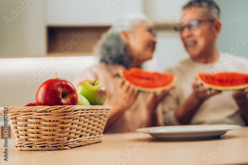 Senior Couple Enjoying Fresh Watermelon Together