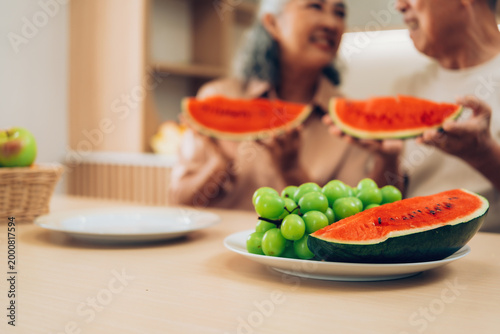Senior Couple Enjoying Fresh Watermelon Together