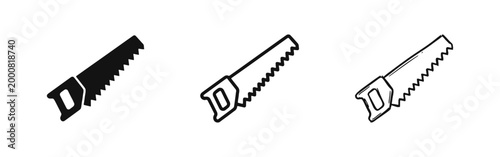 Schilderij op canvas Hand Saw Carpenter Tool Icon Set in Solid, Outline, and Sketch Styles