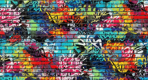 Vibrant colorful graffiti on a brick wall urban art scene