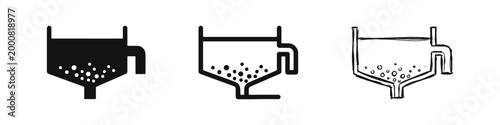 Industrial Filter or Sedimentation Tank Icon Set in Three Styles