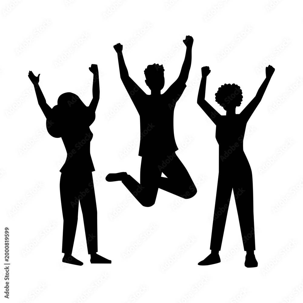 Fototapeta premium Silhouettes of People Celebrating Friendship Day