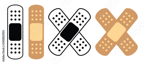A collection of adhesive bandage icons, also known as plasters.