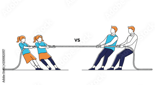 Group of children engaged in a competitive tug of war game representing teamwork and outdoor sports activity.