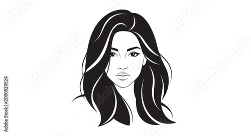 Stylized Illustration of a Young Womans Face with Flowing Hair.