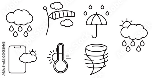 Weather icons. Weather forecast icon set. Clouds logo. Weather , clouds, sunny day, moon, snowflakes, wind, sun day. Vector illustration.
