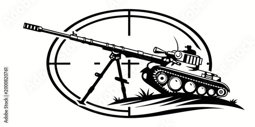 Foto Graphic illustration of a military tank aiming with a heavy cannon on a target c