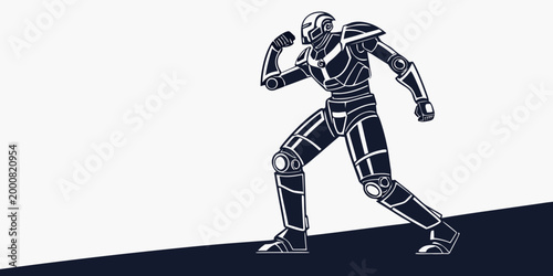 Fotografía Strong bionic robot character in a powerful combat stance graphic vector with sc