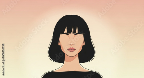Stylized Portrait of a Woman with Bob Haircut and Bangs.