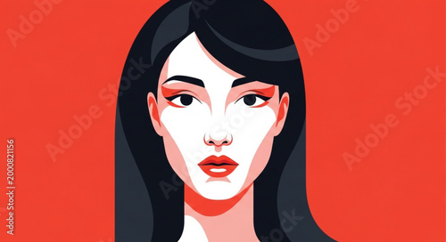 Stylized Portrait of a Woman with Dark Hair and Red Lips.