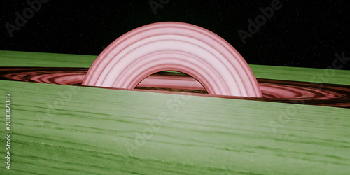 Abstract Pink Ring Structure Emerging from a Red Vortex cosmic vector illustration