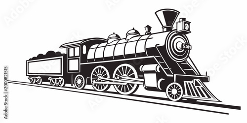 Old fashioned steam train locomotive vector illustration with rail transport steam engine transport industry iron horse railway track vintage train transport mode graphic design rail travel