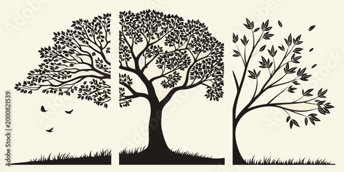 Abstract decorative tree trio silhouette design concept with silhouette abstract illustration background minimalist decorative ornamental creative botanical environment isolated landscape