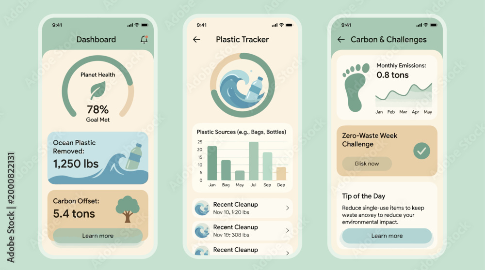 Naklejka premium Comprehensive Modular ESG & Ocean Impact Analytics Dashboard System UI for Sustainable Living and Environmental Responsibility Tracking Applications
