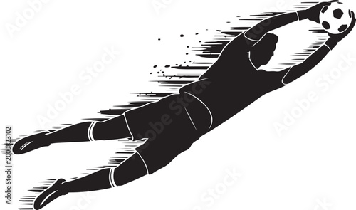 Goalkeeper diving to catch soccer ball