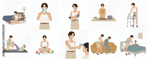 Cuadro en lienzo Collection of Modern Flat Illustrations Showing Everyday Activities and Healthca