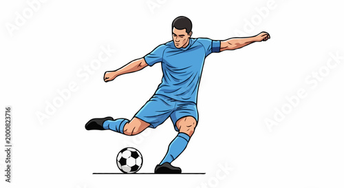 A soccer player kicking the ball