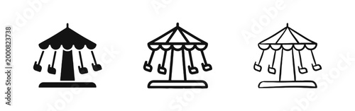 Swing Carousel Amusement Park Ride Icon Set