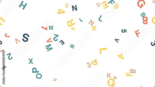 pattern typo horizontal Colorful alphabet and numbers scattered on white background vector illustration