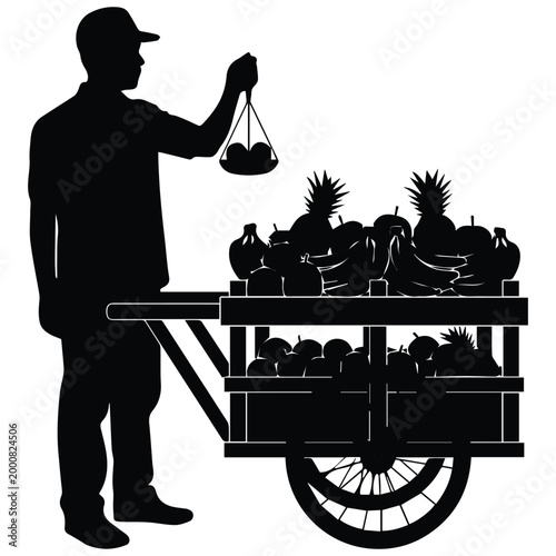 Canvastavla Street fruit vendor silhouette weighing fruits on a cart