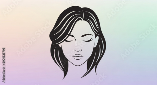 Stylized illustration of a womans face with closed eyes and flowing hair.