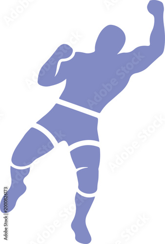 Silhouette of wrestler mid-air with both arms raised triumphantly Vector, illustration