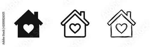 House with Heart Icon Set - Home Sweet Home and Real Estate Love Symbols