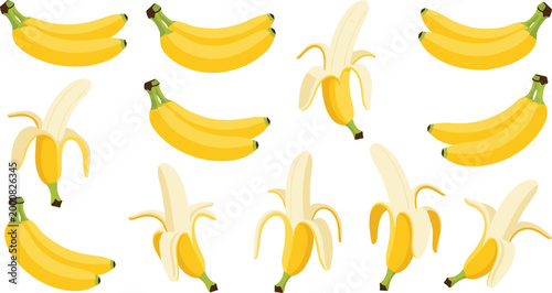Fresh Bananas with Peels in Various Stages of Ripeness for Fruit and Healthy Eating Concepts
